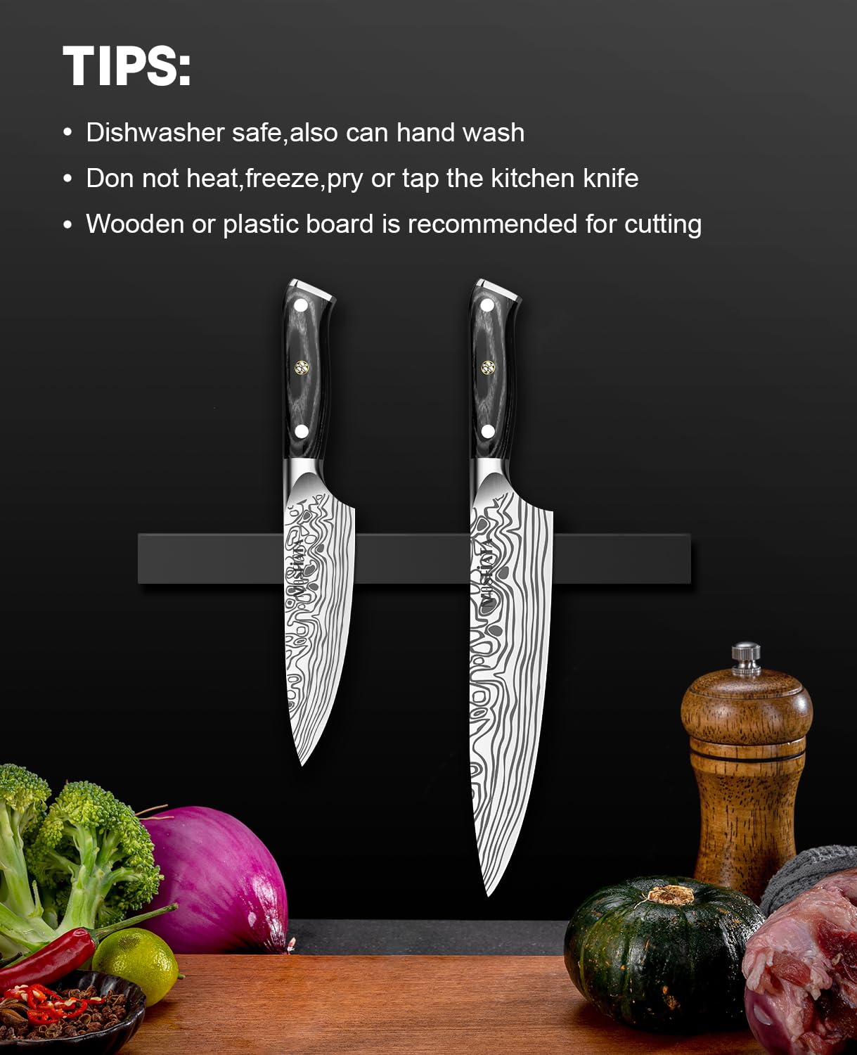 MOSFiATA 2Pcs Chef Knife Set, Sharp Kitchen Knife High Carbon German EN1.4116 Stainless Steel Cooking Knife, 9"&6" Chopping Knife Kitchen Knives Set with Ergonomic Handle, Gift Box