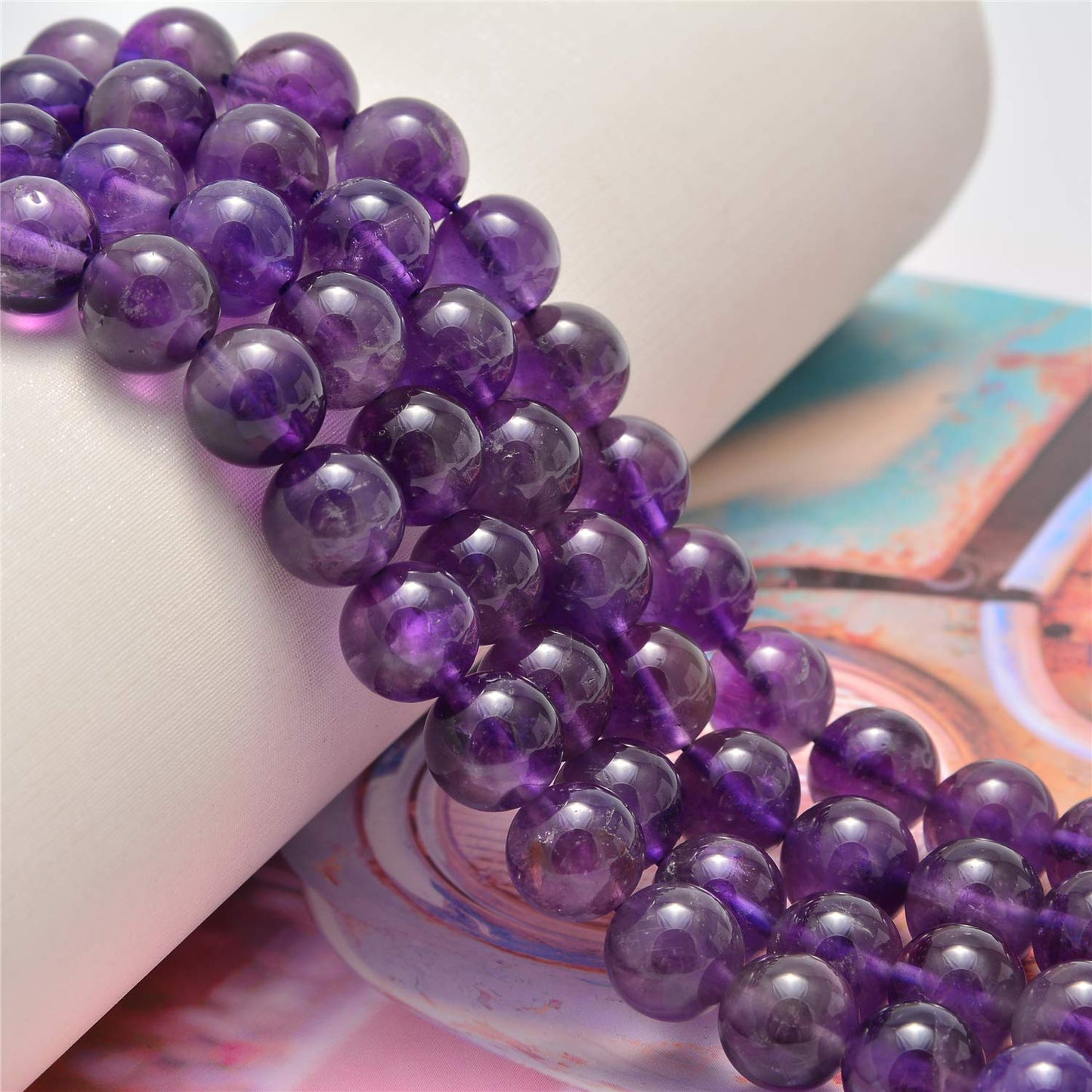 NCB 100pcs Original Natural Stone Beads Gemstone Round Loose Beads 6mm 8mm 10mm (Amethyst, 6mm 100Beads)