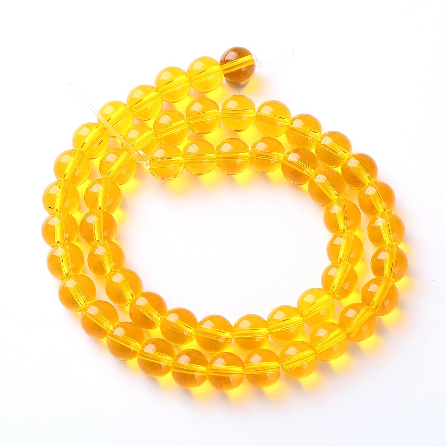 46pcs 8mm Smooth Yellow Crystal Glass Beads Citrine Round Loose Beads for Jewelry Making DIY Bracelet Necklace 15" Energy Healing Power Stone Beads