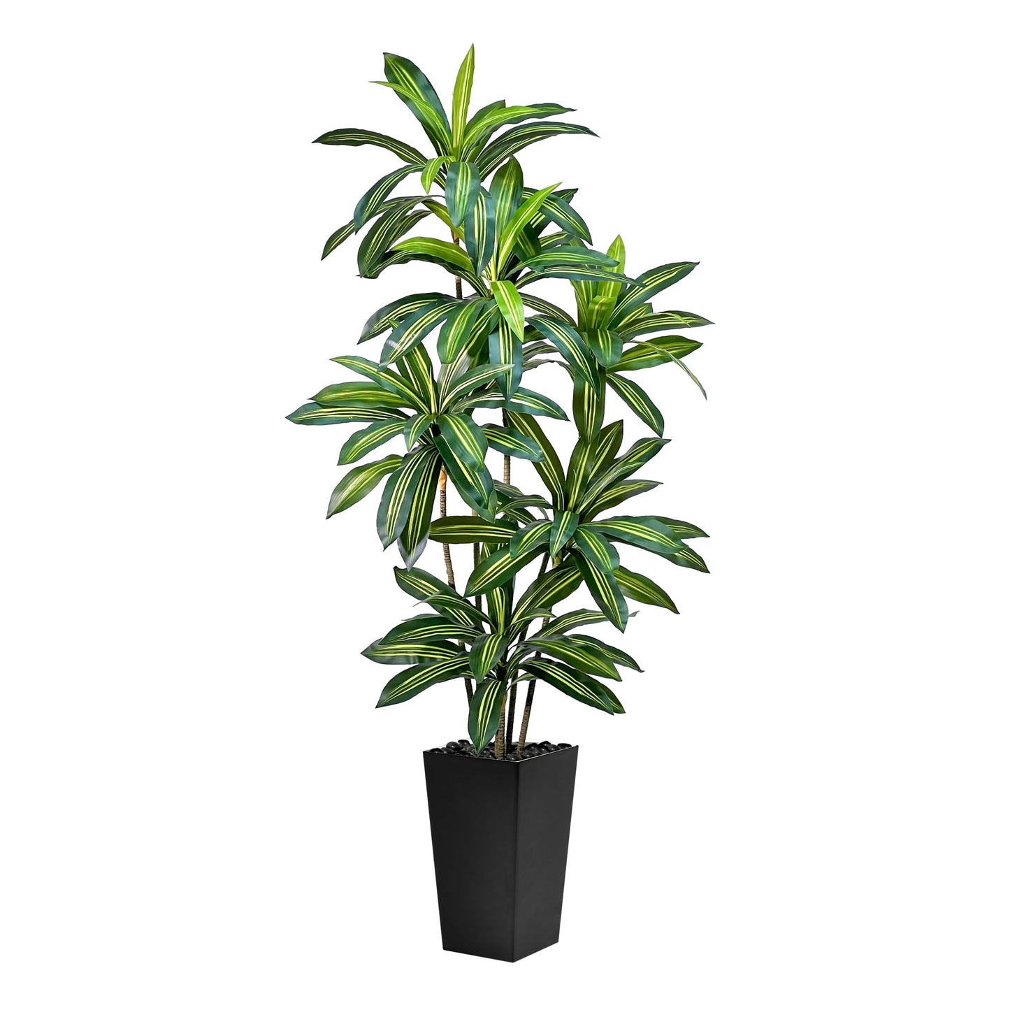 Artificial Dracaena Tree 5FT Tall Fake Plant with White Planter - Realistic Faux Dragon Tree with Tall Planter - Indoor Floor Plant for Home, Office,Mall, Living Room, Bedroom Decor