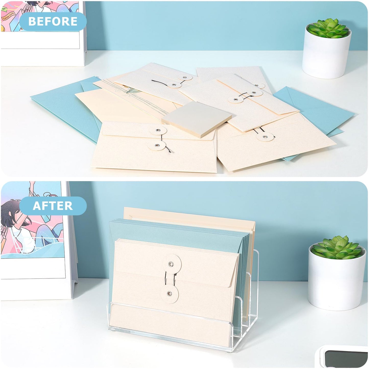 GerayMer Acrylic File Organizer for Desk, 3 Sections Mail Sorter Organizer Holder, Acrylic Desk Organizer for Document, Letter, Notebook