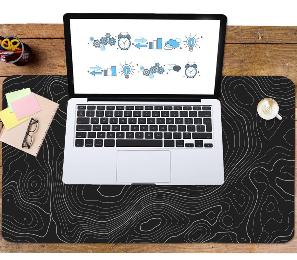 Topographic Mouse Pad, Extended Gaming (35.4x15.7 in), Desk Mat Laptop Waterproof Decor Writing for Work, Game, Office, Home - Topographic Contour