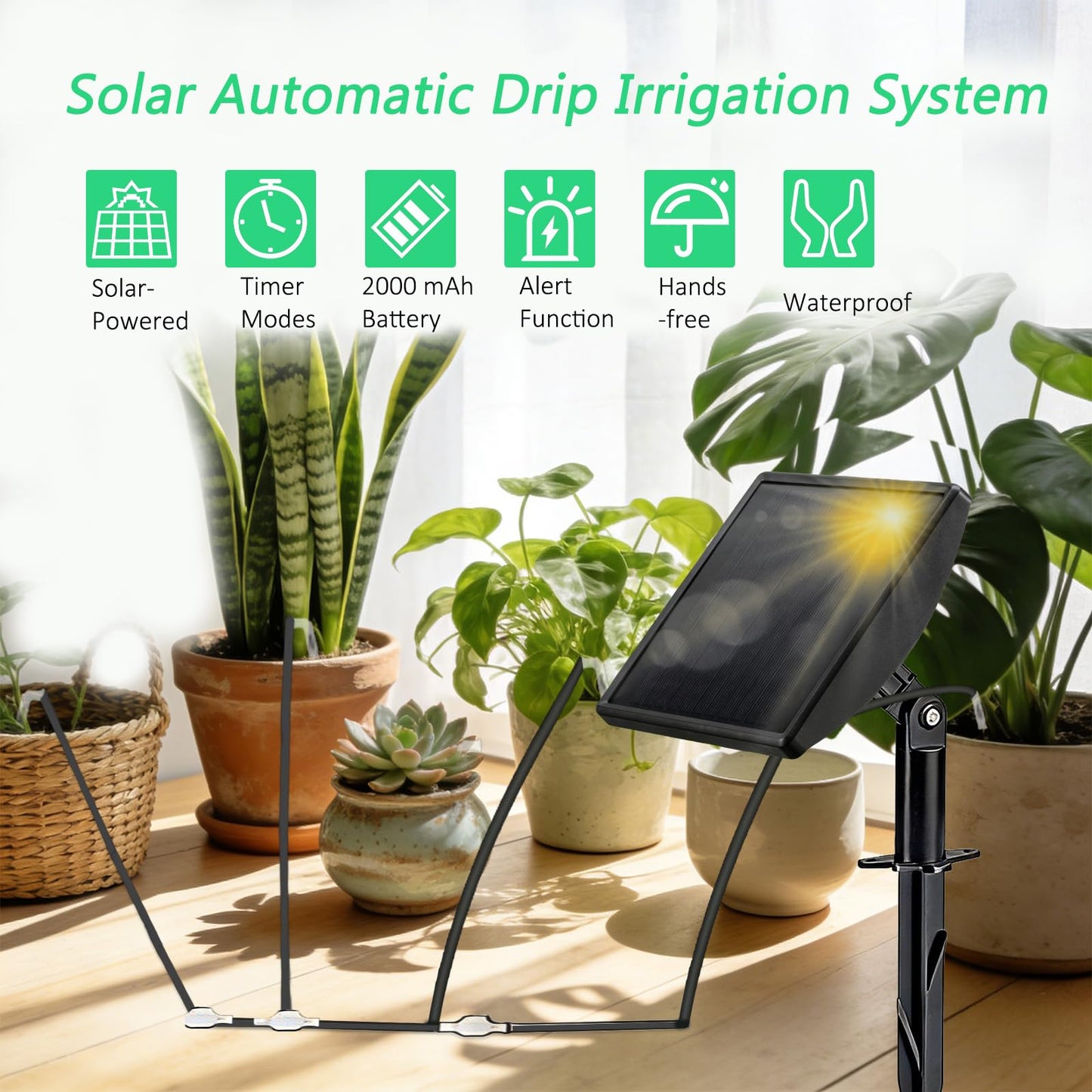 Vonloge 49FT Solar Drip Irrigation System, Automatic Watering Irrigation Kit for 15 Potted Plants, Auto DIY Watering System Plant Water Devices with Timer for Greenhouse Balcony Indoor Outdoor