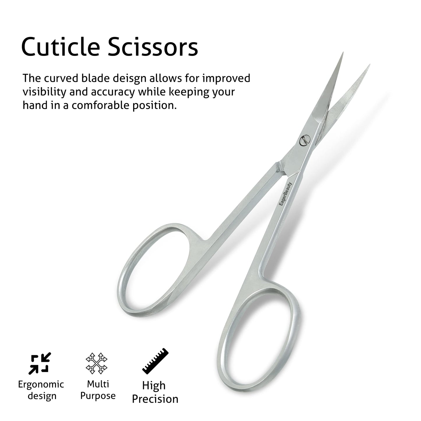 Eagerbeauty- Stainless Steel Curved Blade Small Menicure and Pedicure Cuticle Scissors for Trimming the Fingernails, Toenails, Eyebrow, Eyelash, Dry Skin – Nail Scissors (B)
