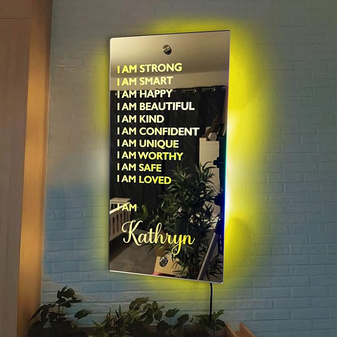 Personalized Name LED Affirmation Mirror, I AM Mirror Light for Bedroom