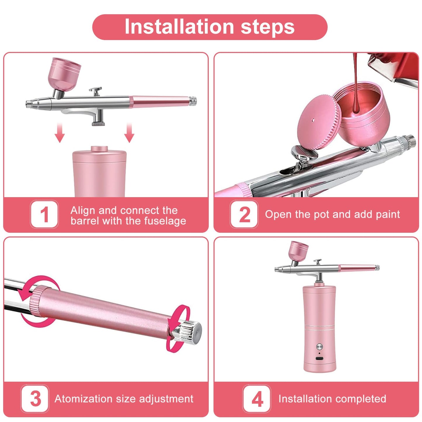 ZPSHYD Airbrush Kit Portable Air Brush Kit with Airbrush Compressor Nail Charms Wireless Rechargeable for Barber, Nail Art, Tattoo, Makeup, Model Painting (Pink)