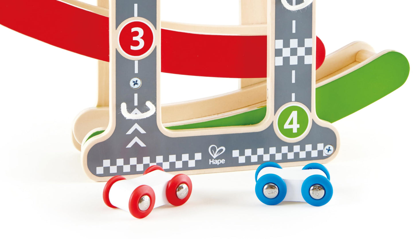 Hape Oddler Toys for 1 2 Year Old Boy & Girl Gifts Wooden Race Track Car Ramp Racer with 4 Mini Cars