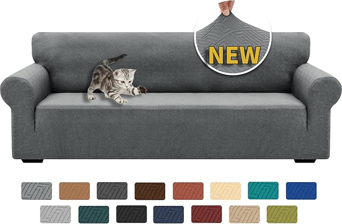 XINEAGE 2026 New Extra Large Couch Cover for 3 Cushion Couch (91"-110")1 Piece Stretch Oversized Sofa Slipcovers Jacquard 4 Seater Furniture Protector Elastic Bottom for Kids,Pet (XL Sofa, Light Gray)