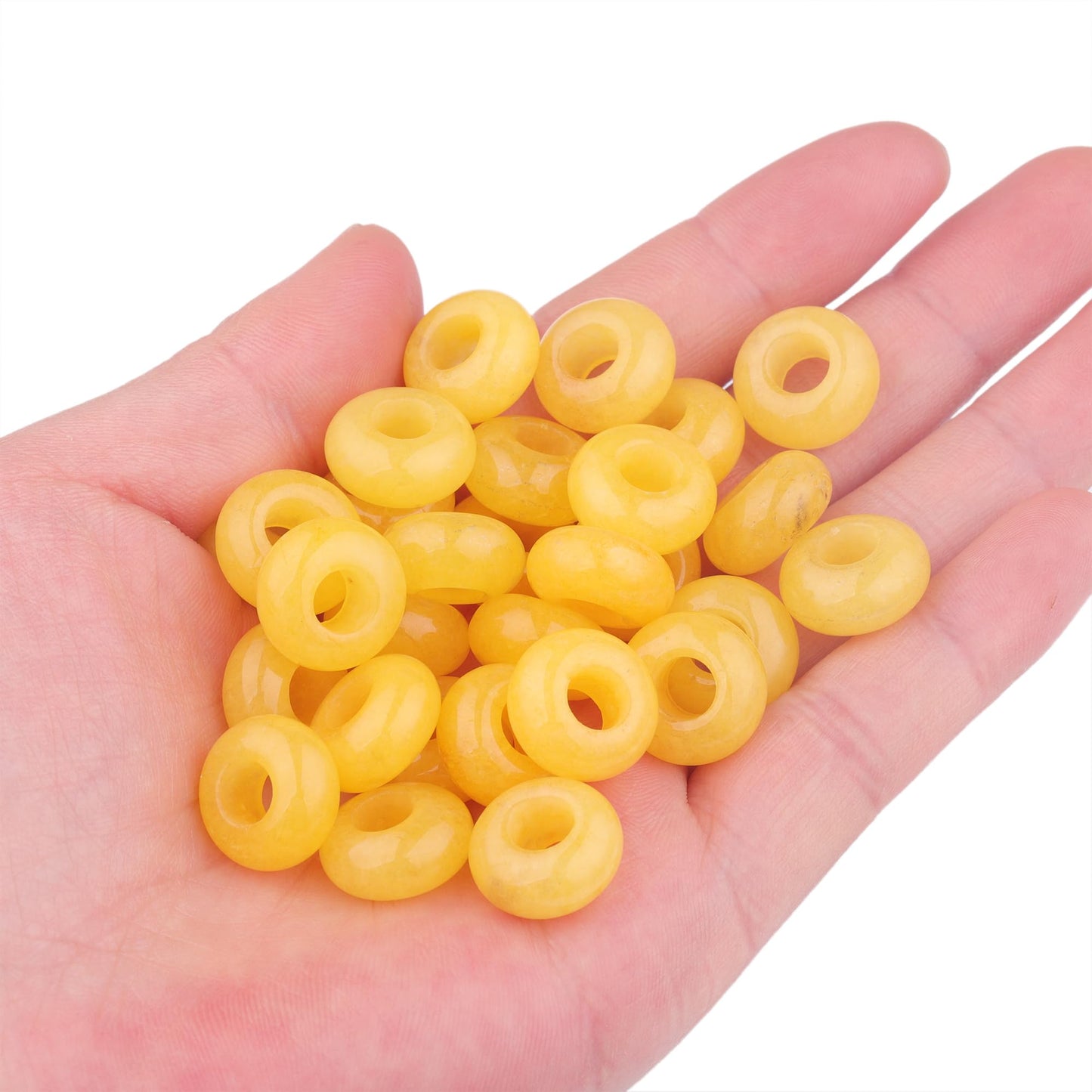 Youngbling Large Hole Gemstone Beads for Jewelry Making,Loose Macrame Natural Stone Beads Pack of 15,Yellow Jade(8 * 14mm)