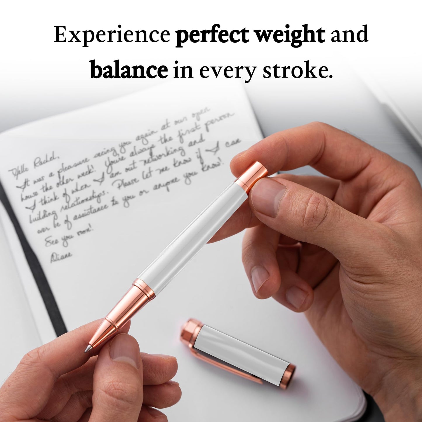 Ellington Pens Luxury Ballpoint Pen – Premium Quality, Smooth Writing Experience, Elegant Design, Includes 2 Ink Refills – Ideal for Professionals and Gift Giving (White Rose Gold)