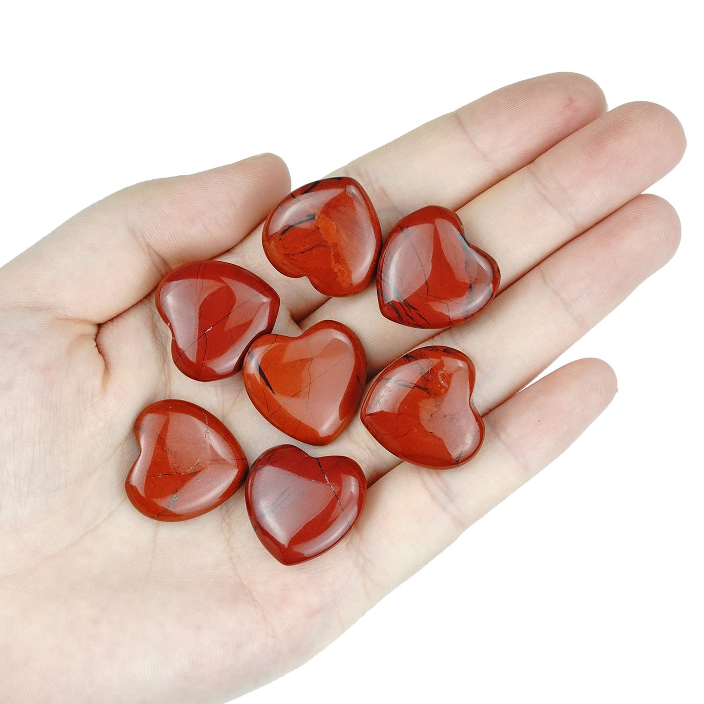 Marrywindix 15 Packs 0.8 Inches Healing Crystal Natural Red Jasper Heart Love Carved Palm Worry Stone Chakra Reiki Balancing