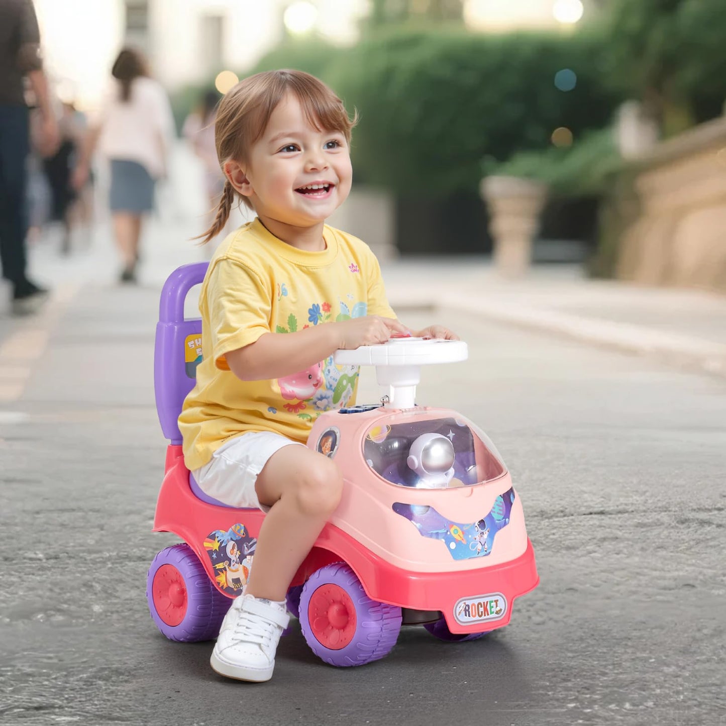 VEVOR Ride On Toddler Push Car, Push Car for Toddler 19 to 36 Months, Kids Ride On Toy with Horn & Music, 48.5 lbs Load Capacity, Under-seat Storage, Foot-to-Floor Walker for Toddlers Boys Girls, Pink