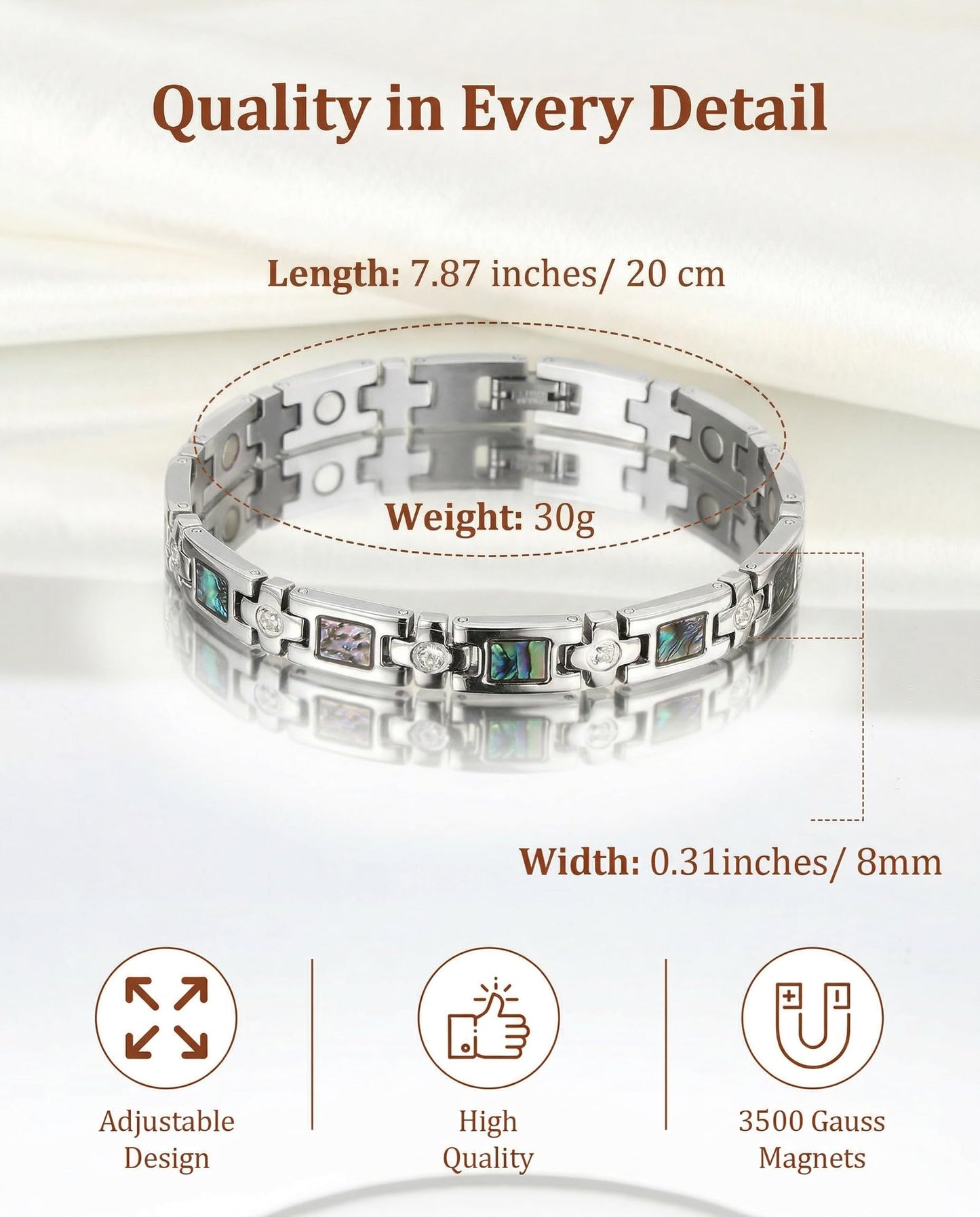 BioMag Magnetic Bracelet for Women Titanium Steel Magnetic Bracelet Adjustable Crystal Bracelet with Sizing Tool