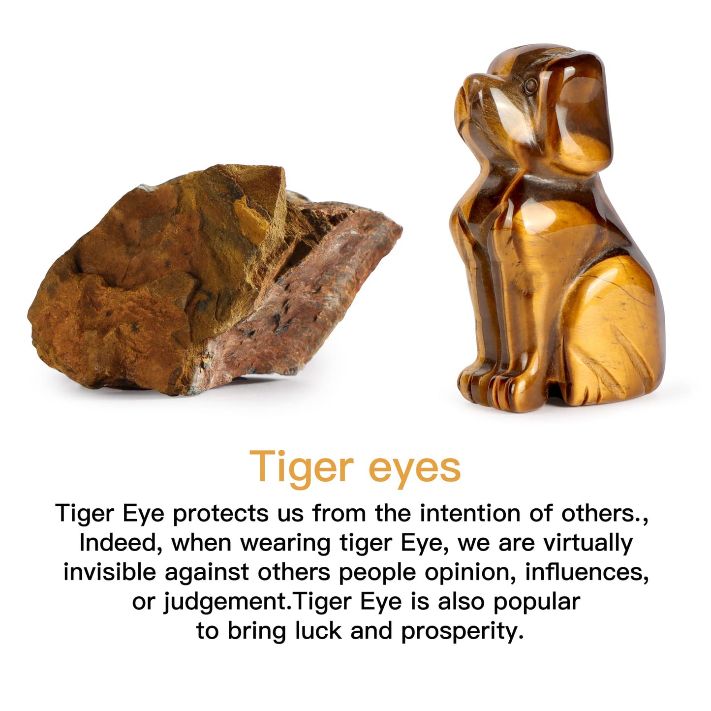 Artistone 2" Tiger Eye Stone Dog Crystal Animals Figurine Carved Gemstone Puppy Dog Statue Sculpture Craft Gift Home Decor
