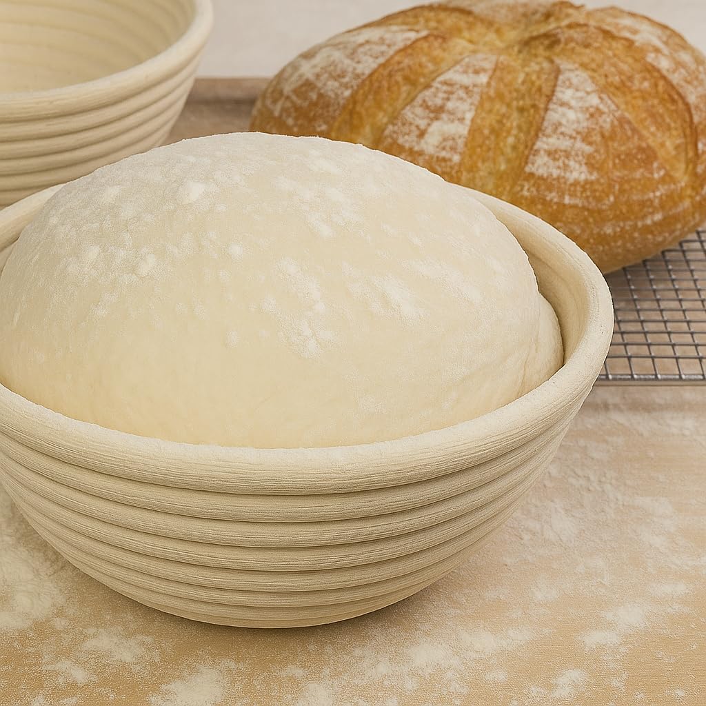 Saint Germain Bakery Premium Round Bread Banneton Basket with Liner - Perfect Brotform Proofing Basket for Making Beautiful Bread (9 inch)