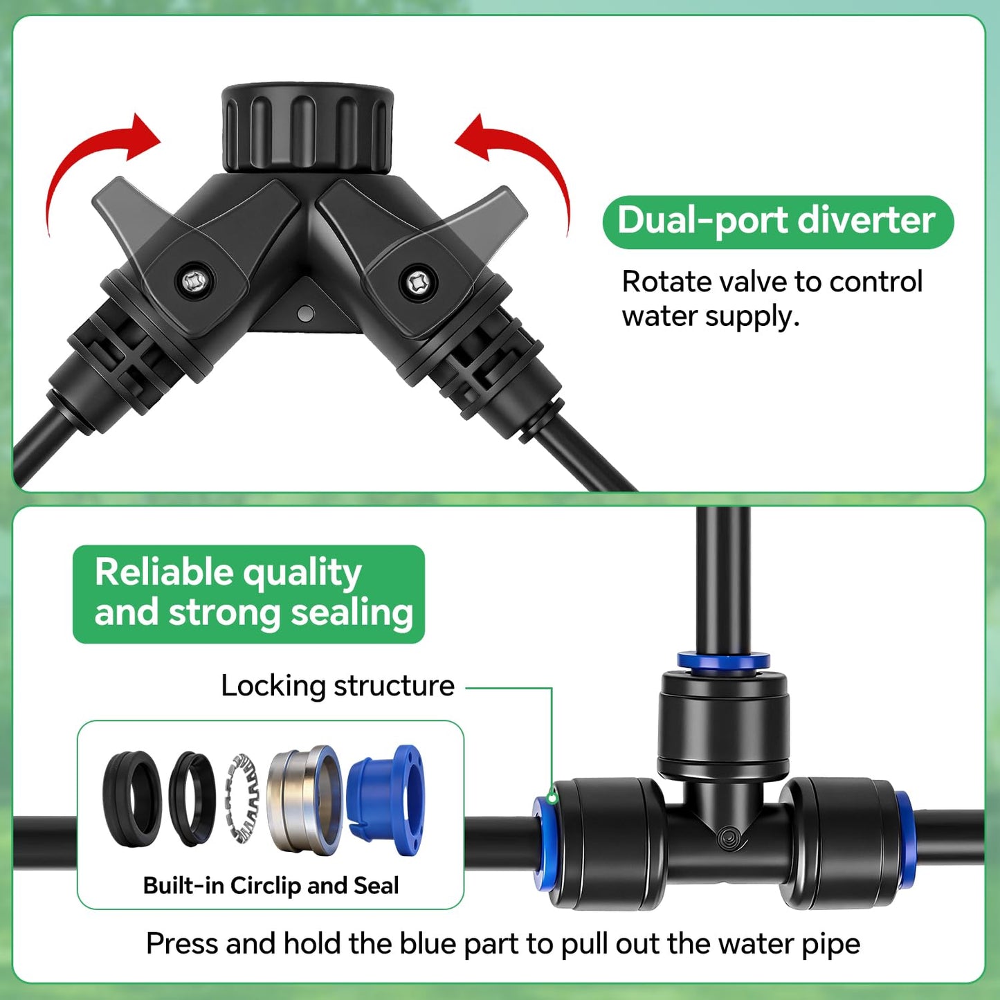 140Ft 1/4" Drip Irrigation System for Garden – 30 Adjustable Copper Nozzles, Automatic Atomizing Sprinkler System for Outdoor Plants Raised Bed, Yard, Potted Plants & Lawn