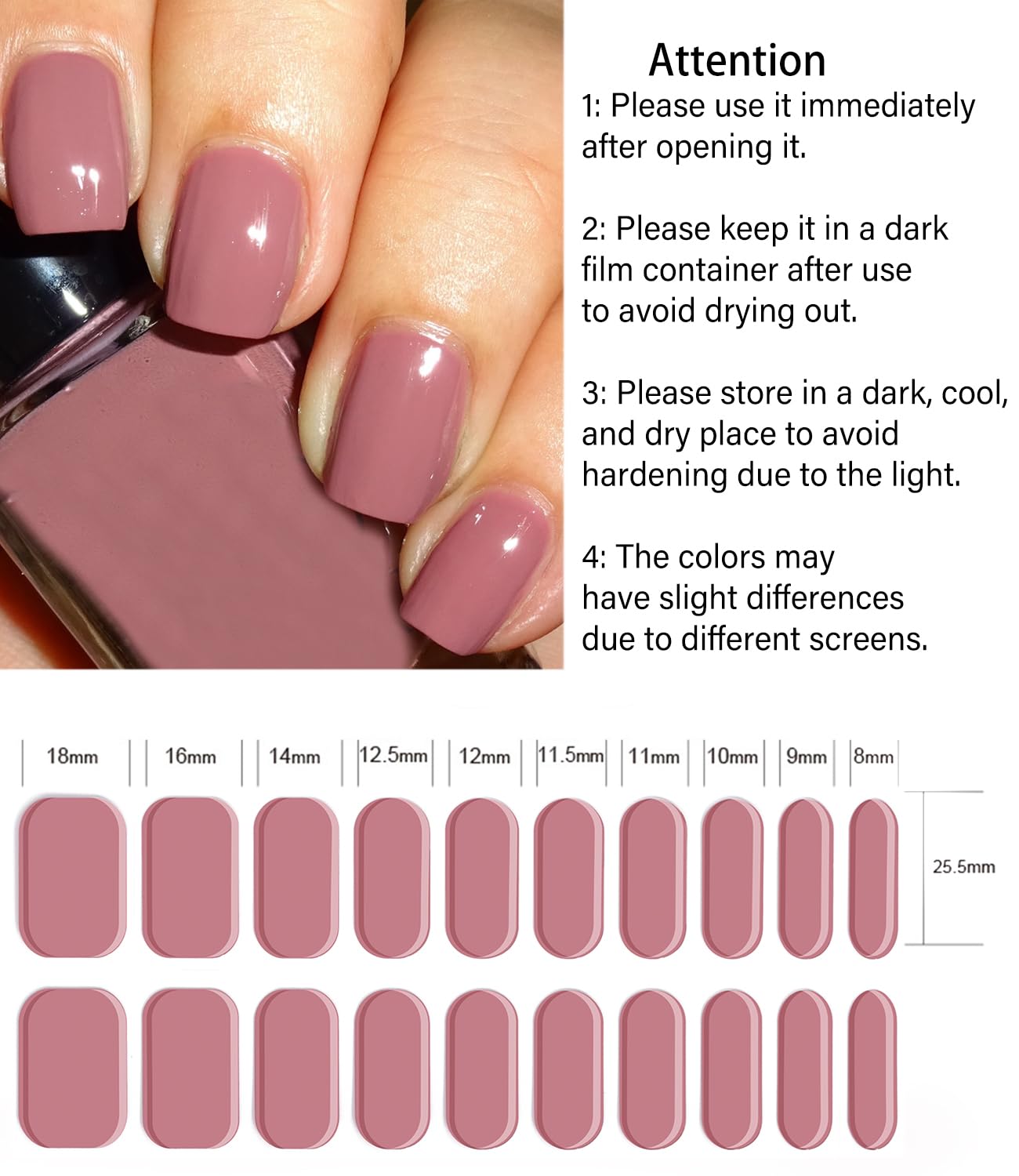 Semi Cured Gel Nail Strips, Rose Pink, 20pcs Gel Nail Stickers Work with UV, Easy to Use and Remove