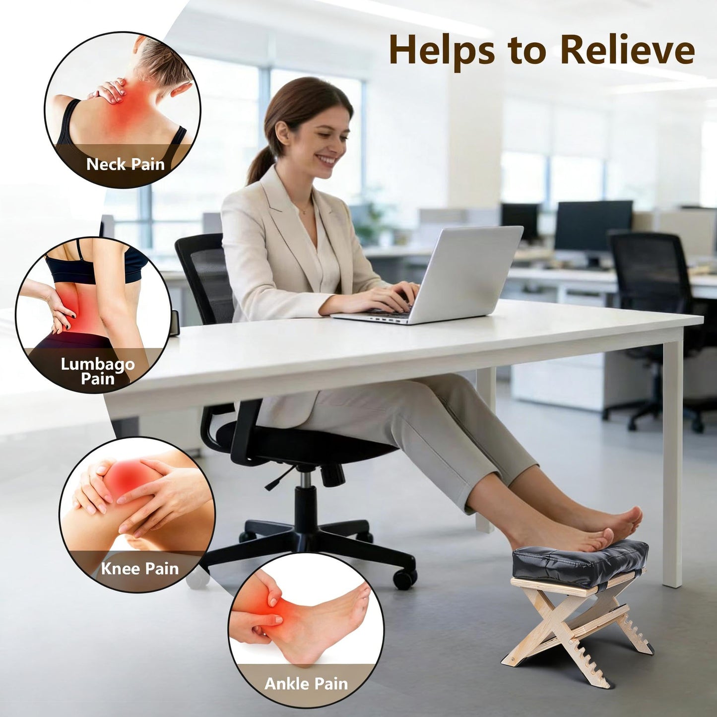 Adjustable Double Step Under Desk Footrest with 5 Height Options, Ergonomic Foot Rest Stool with Black Cushion for Office Home, Ottoman for Work and Computer Gaming Comfort.