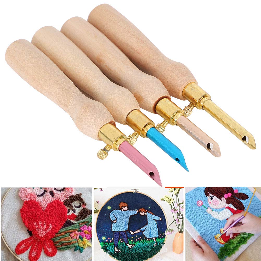 Lavor Punch Needle Supplies 10×6×2 4pcs Portable Punch Needle Knitting Embroidery Pen Wooden Handle for Sewing Felting DIY Craft Handwork
