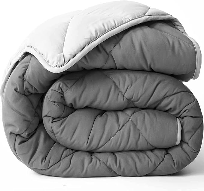 ViscoSoft Microfiber All Seasons Down Alternative Quilted Comforter - Cooling Breathable Premium Soft Reversible Microfiber Duvet Blanket, Light Gray/Dark Gray, King/California King