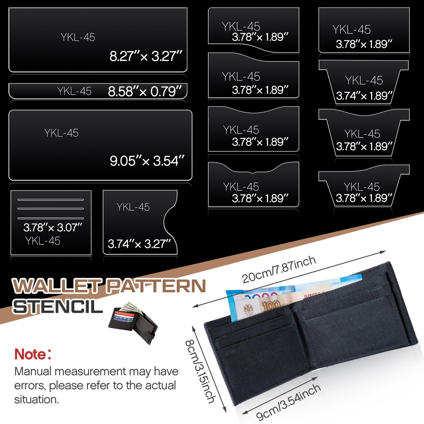 Chunful 13 Pcs Acrylic Leather Wallet Patterns Templates Drawings Kit Clear Sewing Templates Tool for Purse Women Leather Hand Crafts Lovers DIY Beginner