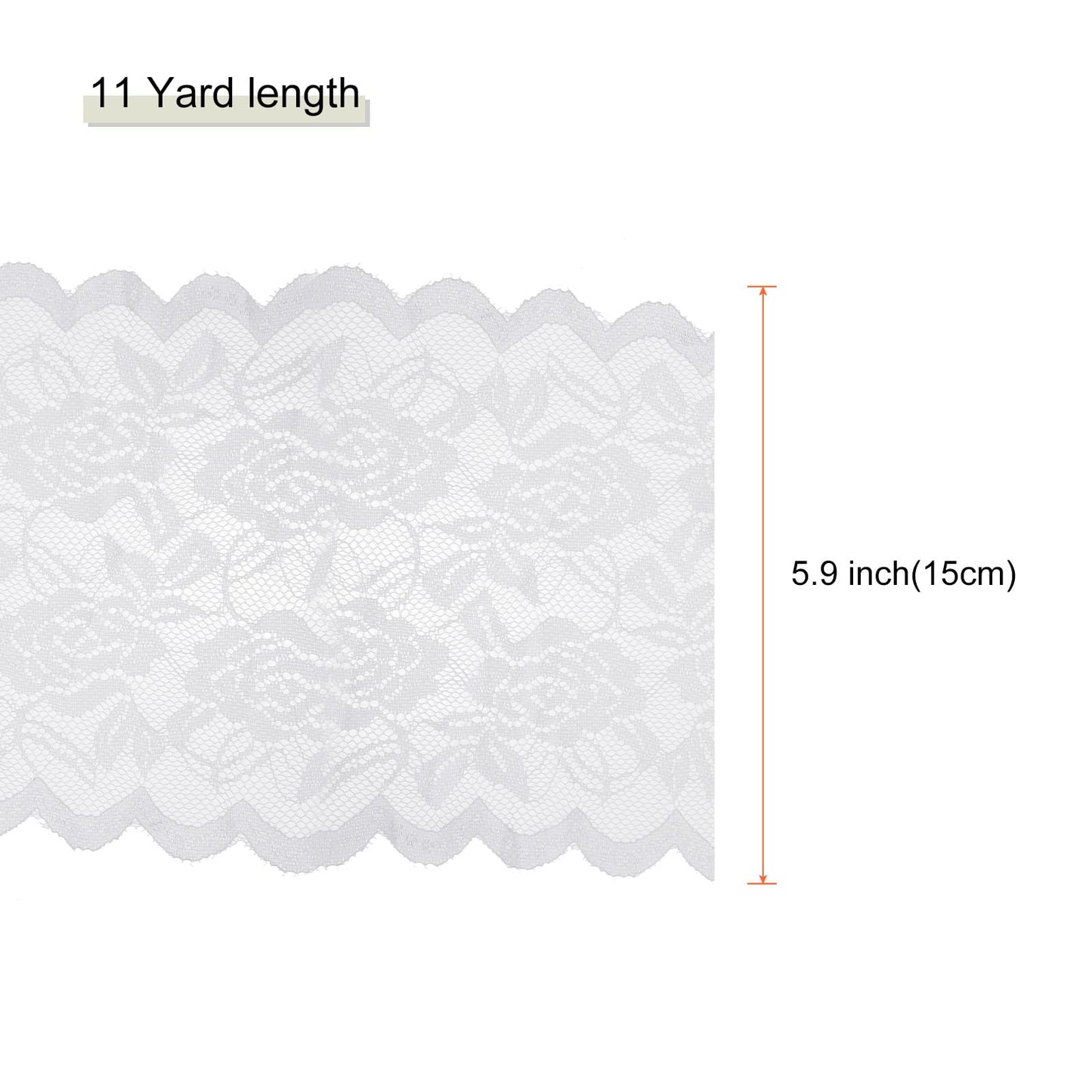 MECCANIXITY 6 Inch Wide 11 Yard Lace Ribbon Floral Pattern White Lace Trim Ribbon for Sewing Making, and DIY Crafts, Gift Wrapping, Bouquets, Wedding Decor