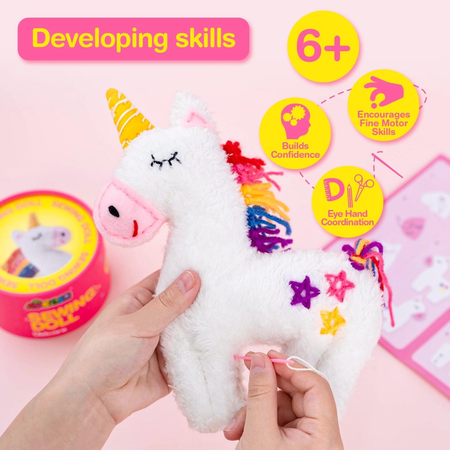 Avenir My First Sewing Kit – Easter DIY Craft for Kids Ages 6+, Premium Plush Animal Set, Child-Safe Tools, Easy Stitching, Develops Motor Skills, Perfect Easter Basket Stuffer for Boys & Girls