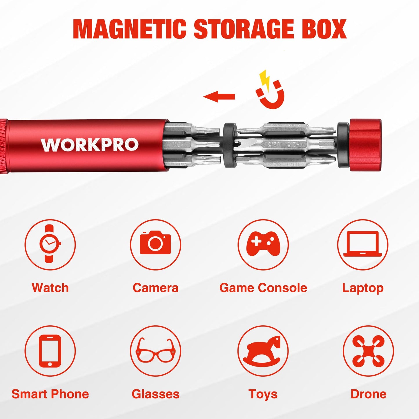 WORKPRO 24 in 1 Multi Bit Mini Screwdriver Set Magnetic, Manual Pen Screwdrivers, Tough S2 Steel Small Screwdriver Bits for Eyeglass, Watch, Laptop, Phone, Jewelry and Electronic, Red