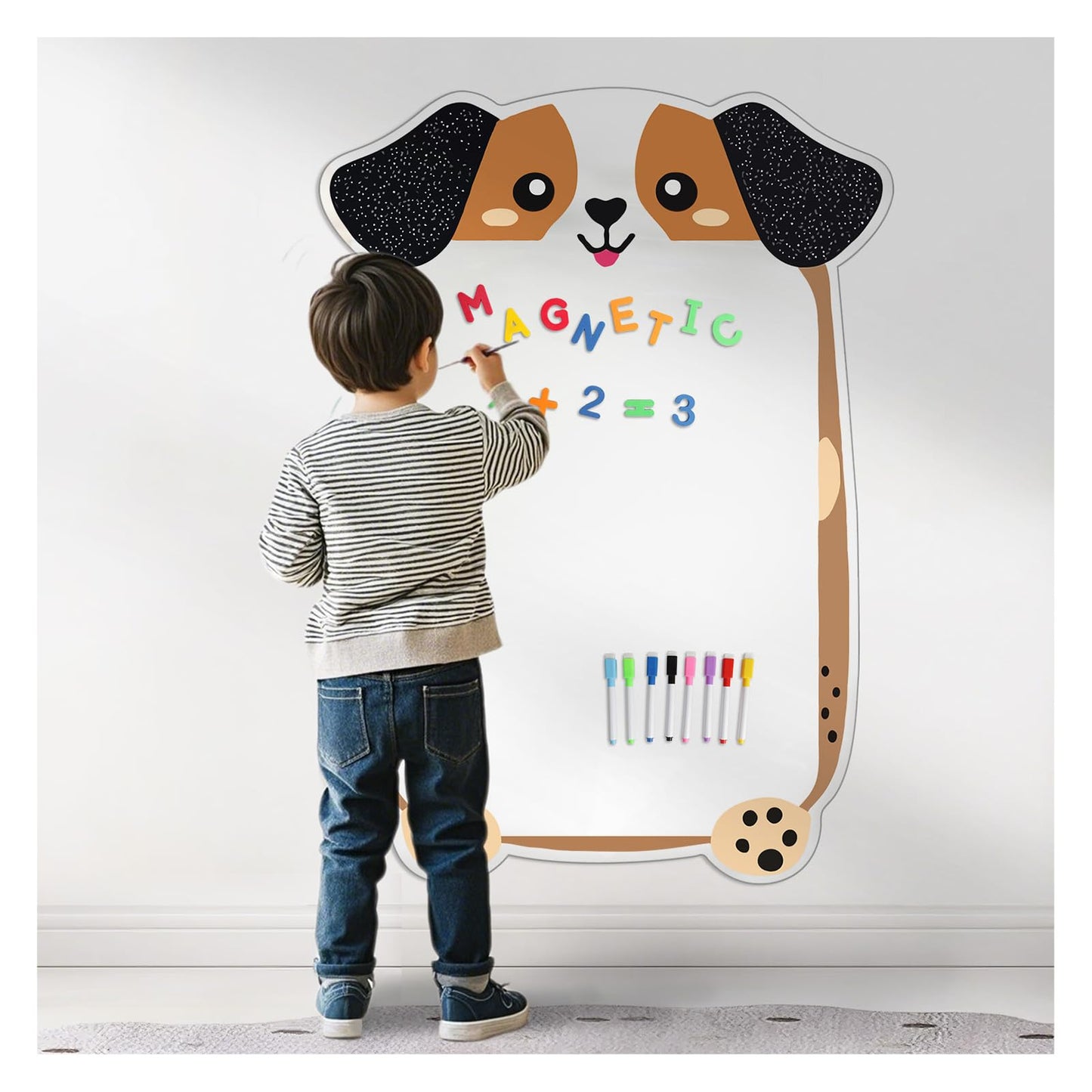 Magnetic Dry Erase Board for Wall 37" x 24", Cute Puppy Magnetic Wall Decal for Kids Playroom, Classroom, Home, School (Cartoon Animals Theme)