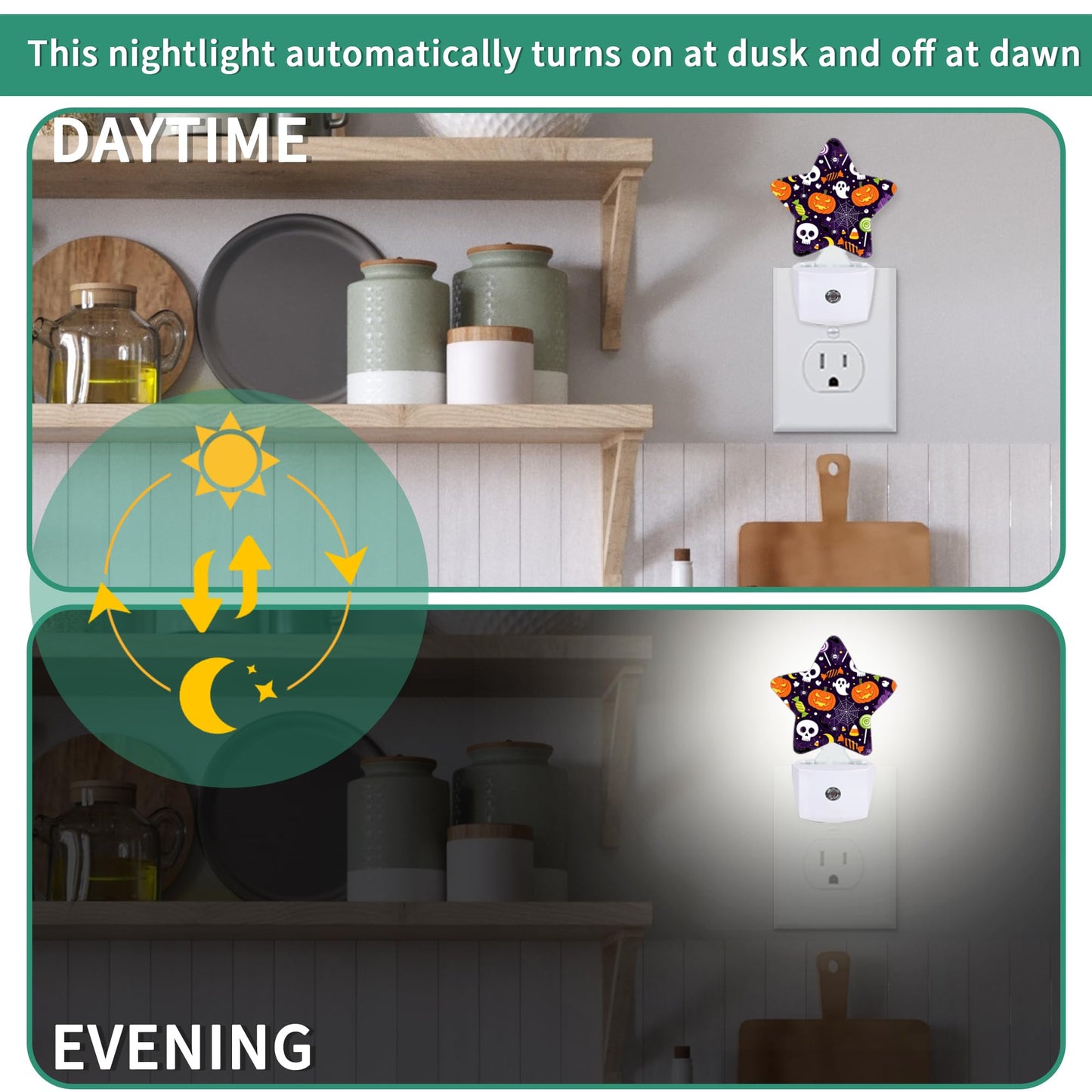Halloween Skull Star Night Light Plug in, Decorative Night Light for Kids Room Nursery Bedroom, Soft Glow Sensor Lamp for Hallway Bathroom, Compact Energy Saving