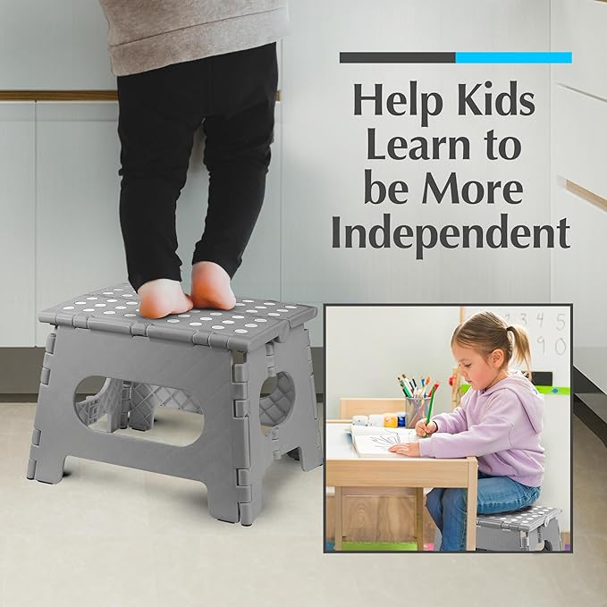 Handy Laundry Folding Lightweight Step Stool - Sturdy Enough to Support Adults and Safe Enough for Kids - Opens Easy with One Flip - Great for Kitchen, Bathroom or Bedroom (Grey - 8 Inch)