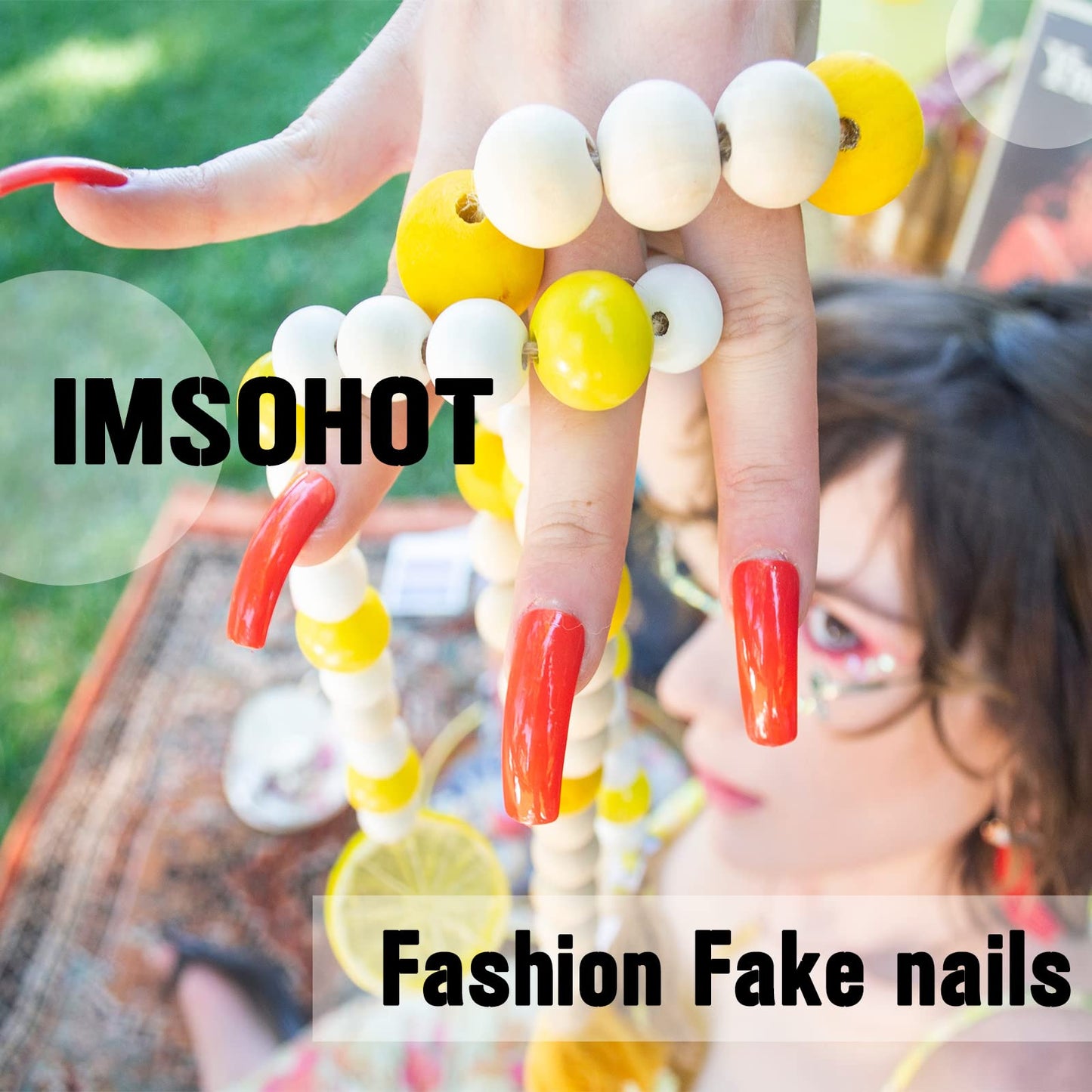 IMSOHOT Almond Press on Nails French Medium Blue Fake Nails Glitter Gradient False Nails with Designs Rhinestone Full Cover Acrylic Glossy Glue on Nails for Women