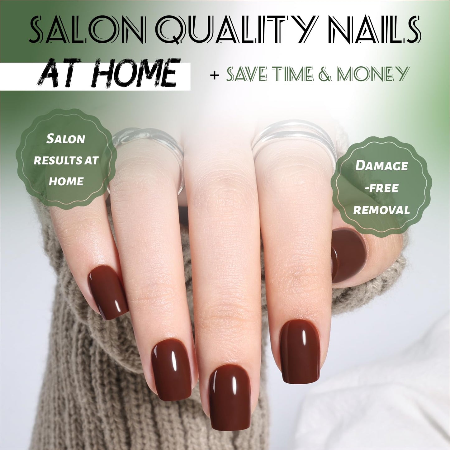 Brown Press On Nails Square - Short Square Fake Nails with Nail Glue, Solid Brown Press On Nails Reusable Stick On Nails in 15 Sizes - 30 Nail Kit for Women & Girls | Salon Quality