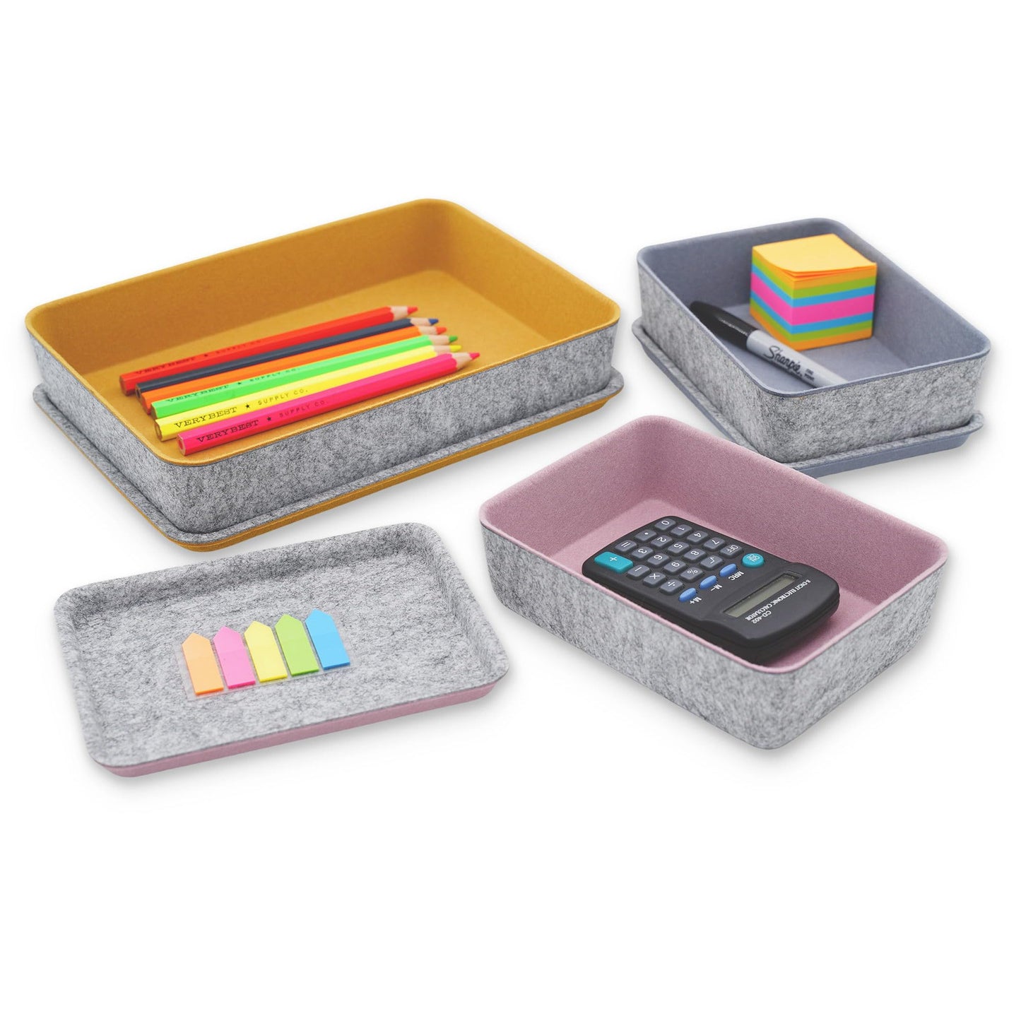 Welaxy Lidded Felt Drawer Organizer Bin with lids Desktop Stackable Organizer Storage box for crafts office supplies pen notes Junk Makeup Stationery Organize 3-Pack ( Curry+Dusty rose +Glacier gray)