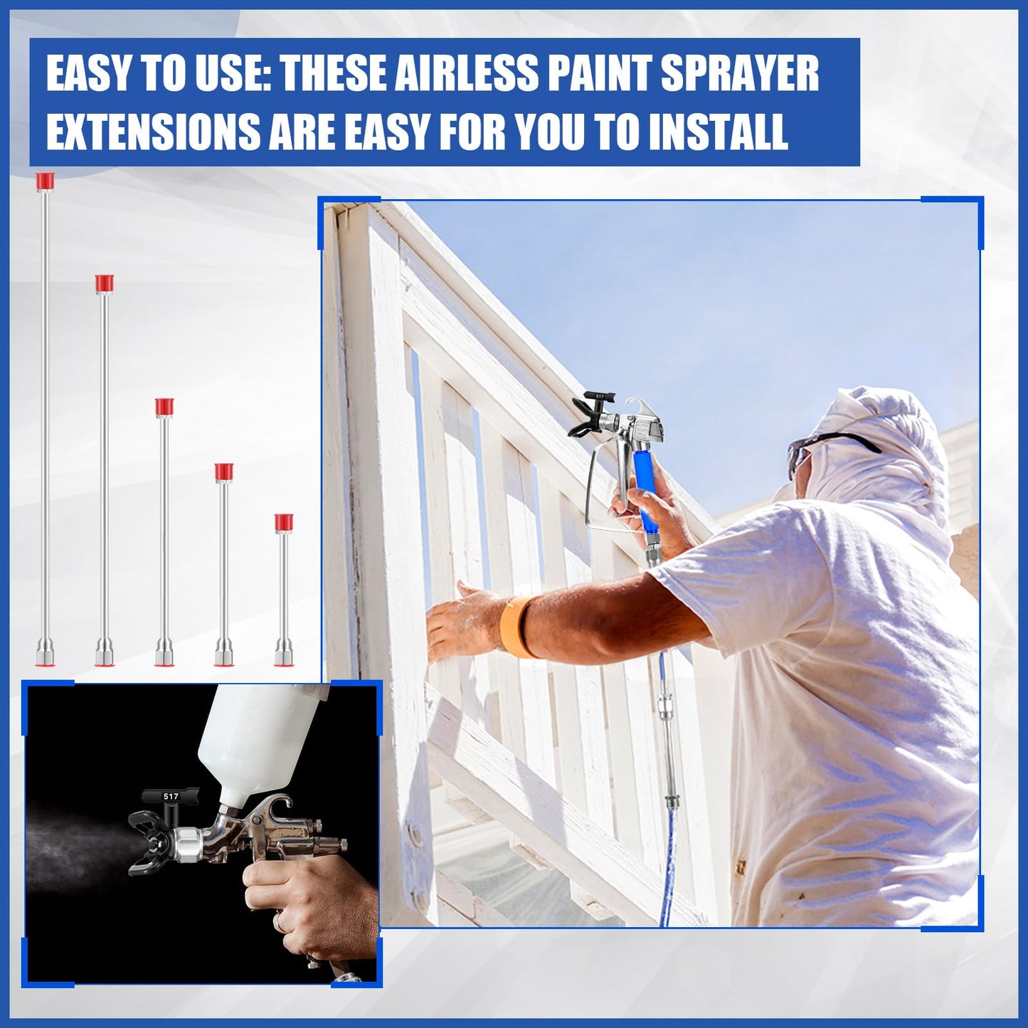 Lanties 15 Pcs Airless Paint Sprayer Accessories Included 8 Pcs Reversible Airless Sprayer Tips, 2 Pcs Nozzle Tip Guard and 5 Pcs Airless Paint Sprayer Gun Extension Wand with Red Guard Pole Rod