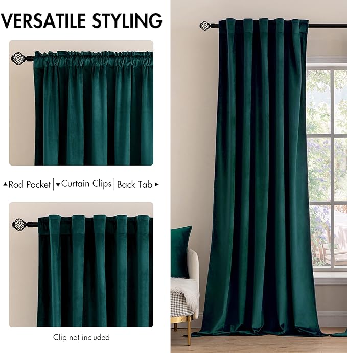 MIULEE Velvet Curtains 2 Panels Luxury Blackout Curtains for Bedroom Living Room Thermal Insulated Christmas Home Decor Super Soft Window Drapes Rod Pocket & Back Tab, Emerald Green, W52 x L72 inches