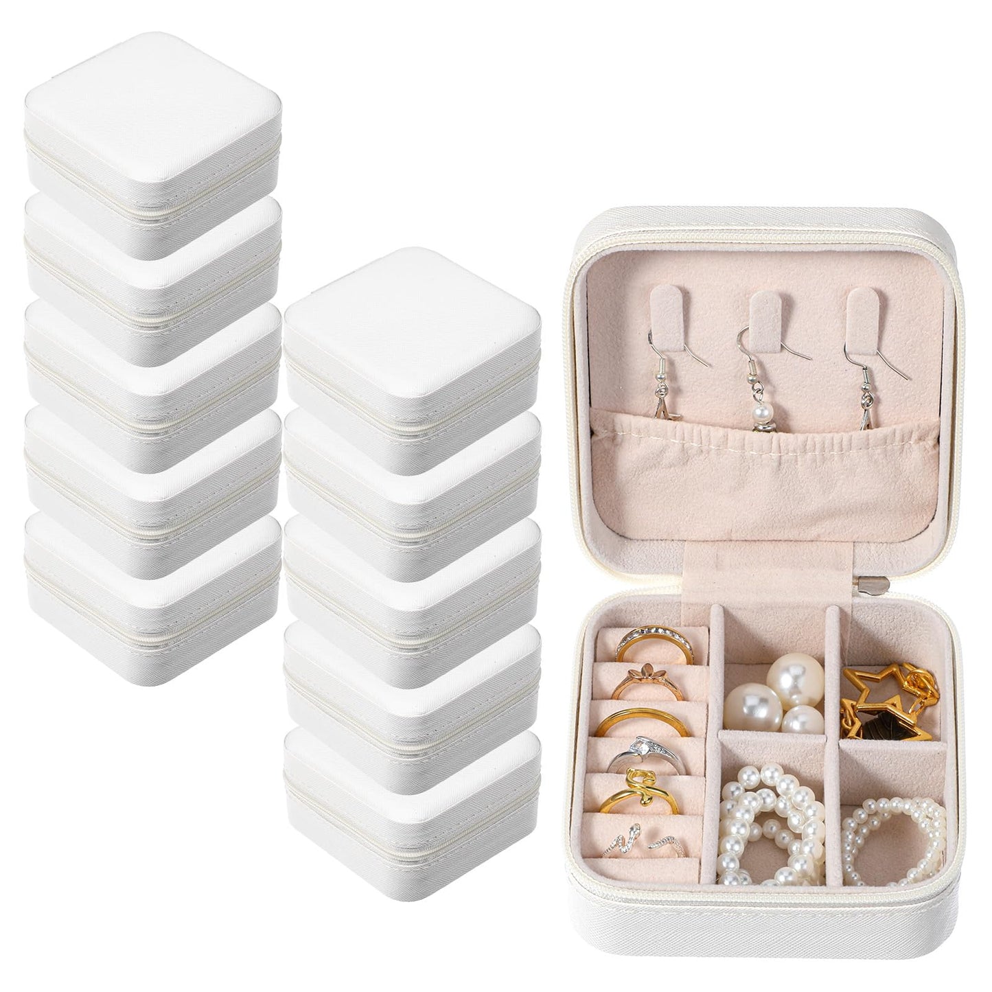 Kifmurase 10Pcs Travel Jewelry Case, Bridesmaid Gifts Box, Small PU Leather Earring Organizer, Jewelry Travel Organizer, Mini Storage Boxes for Women Bridesmaid Proposal Gifts (White)