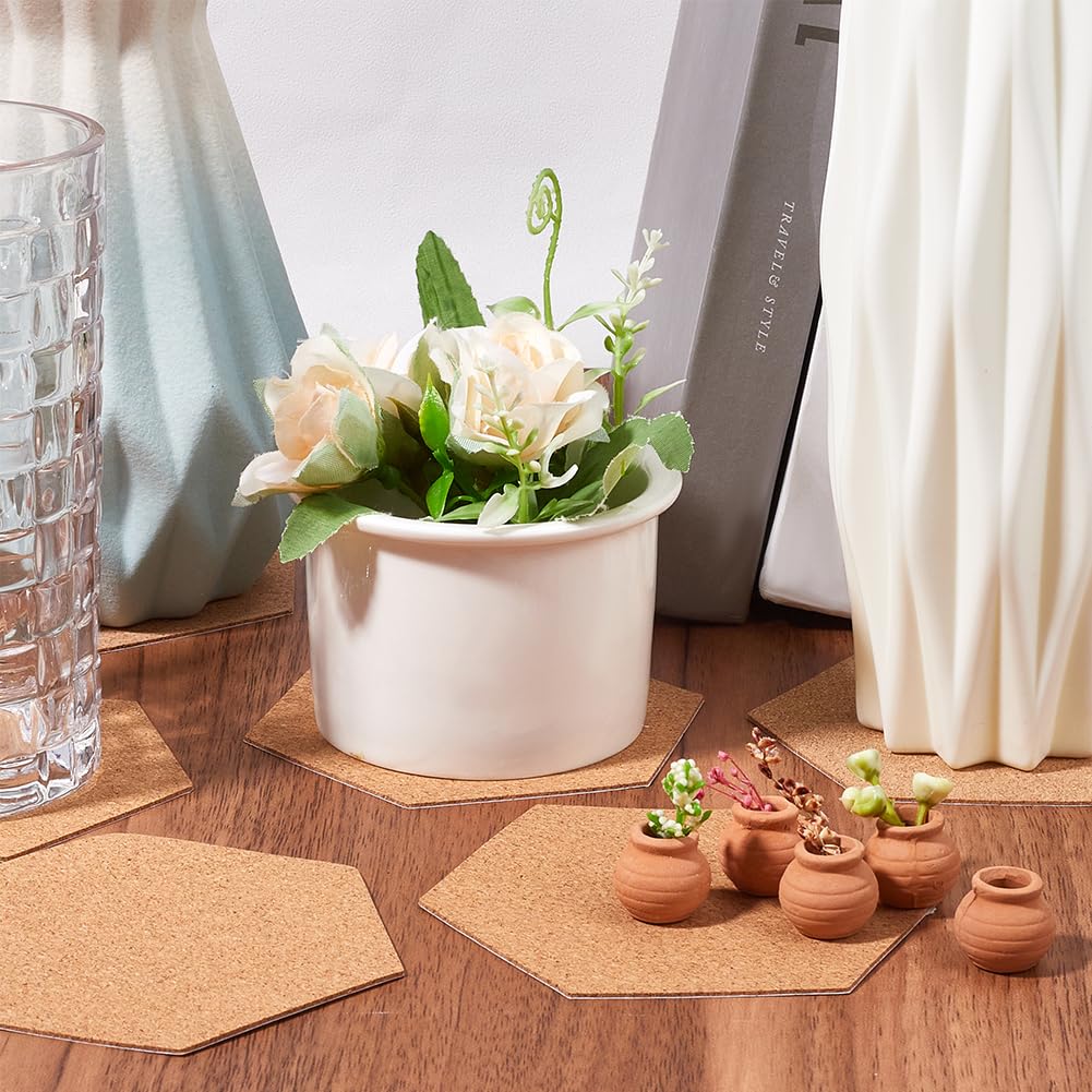 SOFPLATE 50Pcs Self Adhesive Cork Board Backings Cork Coaster Bottoms 4 Inch Hexagon Thin Cup Mat Coasters Backs Sheets Tiles for Thin Drinks Coasters Cork Board Supplies DIY Crafts Making Decoration