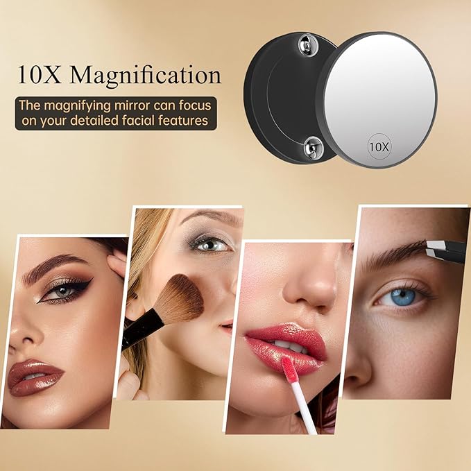 FUNTOUCH Vanity Mirror with Lights, Makeup Mirror with Lights,Smart Touch with 3-Color Lighting,Dimmable,Detachable 10X Magnification for Vanity Desk Tabletop,Black