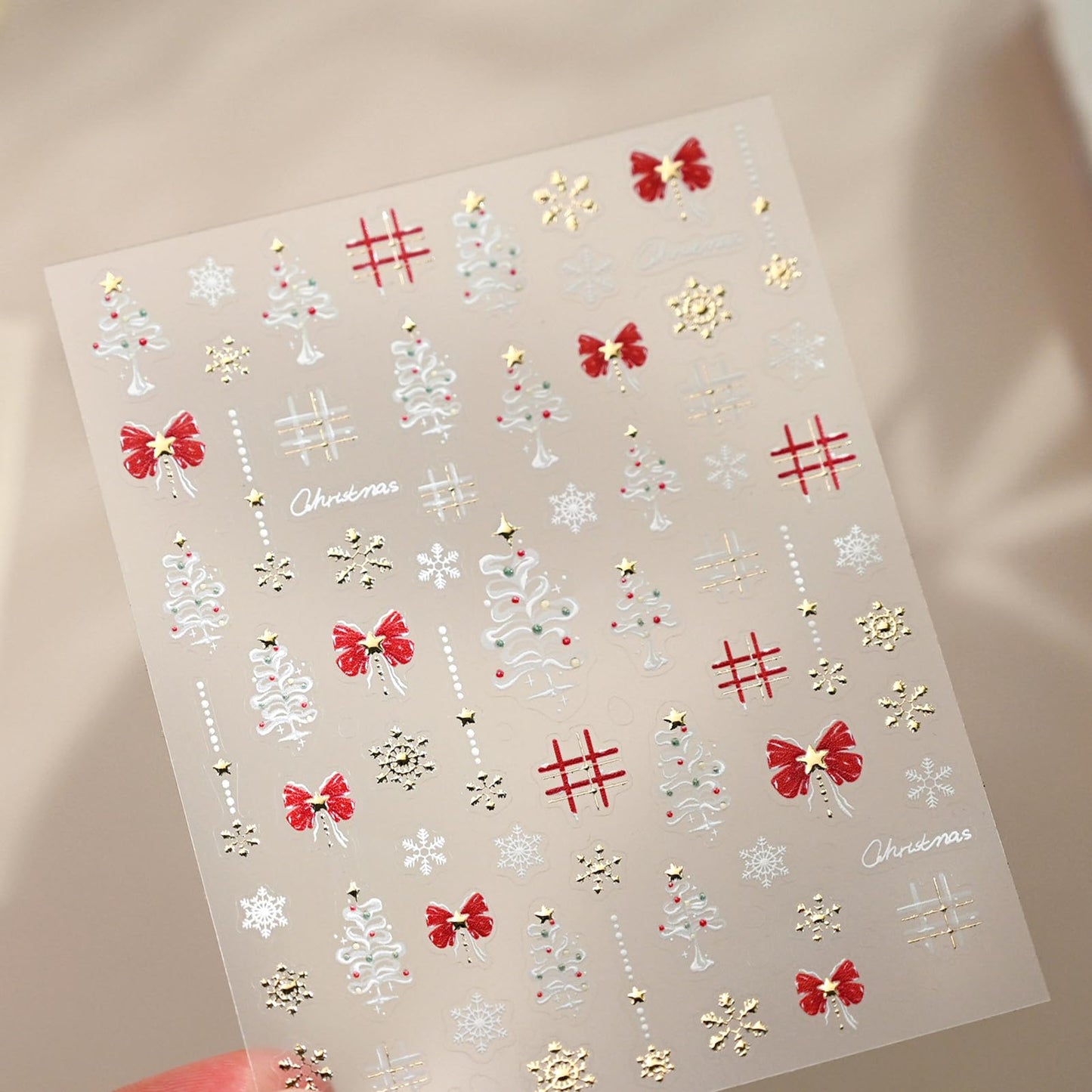 Christmas Nail Art Stickers– 3D Winter Holiday Red Bow, Snowflakes, Christmas Tree Designs – Self-Adhesive Decals for DIY Christmas Nails Manicure Decorations(1 Sheet)