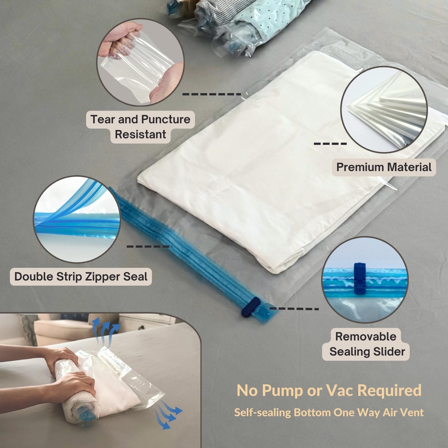 25 Pack Vacuum Storage Bags with Pump, Compression Space Saver for Comforter, Bedding, Blanket Storage, Vacuum Seal Bags for Clothing, Travel Luggage Suitcase and Closet Organizer