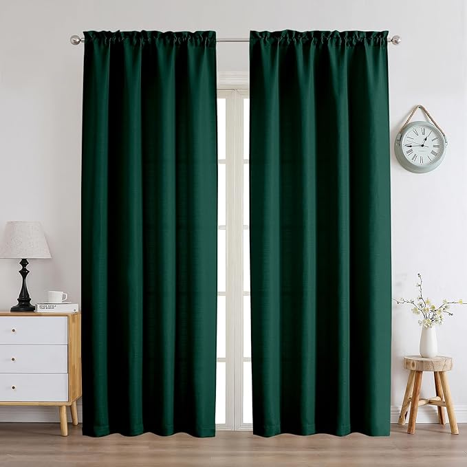 Chyhomenyc Hunter Green Curtains 78 Inch Length 2 Panels Set, Faux Linen Textured Light Filtering Soft Airy Farmhouse Curtain Drapes for Living Room Bedroom, 40Wx78L