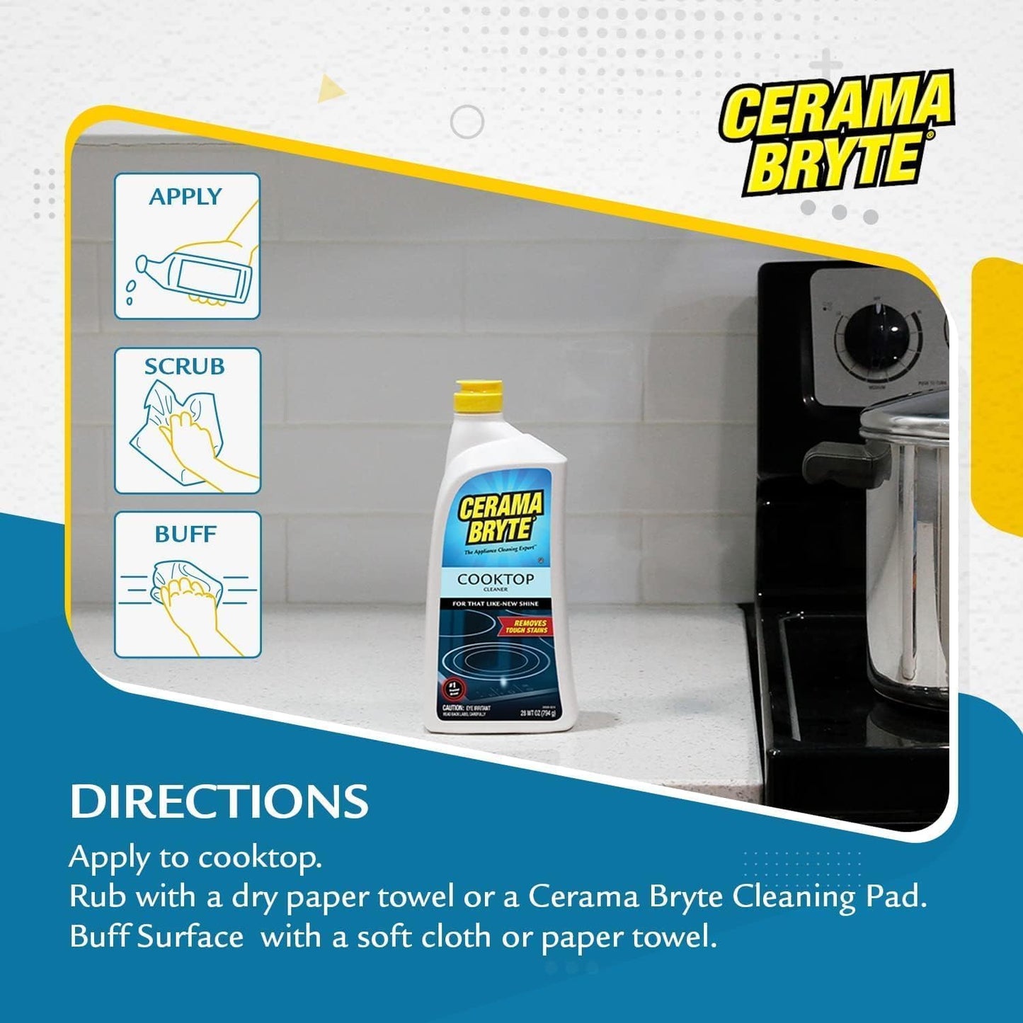 Cerama Bryte Best Value Kit: Ceramic Cooktop Cleaner 28oz, Scraper, 10 Pads, Burnt-on Grease Remover 2oz, 4 Piece Set