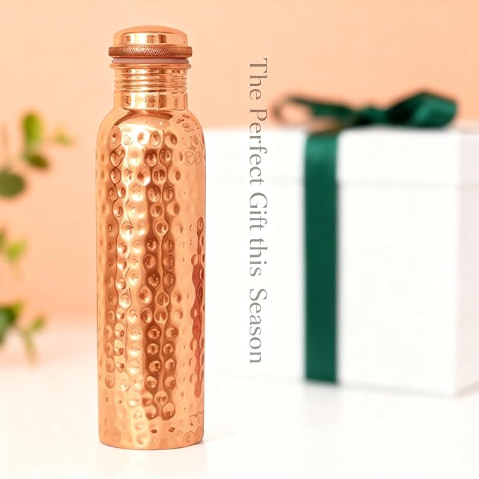 Pure Copper Water Bottle for Ayurvedic Health Benifit Pure Handmade Hammered Vessel for Drinking Heavy Duty & Leak-proof 34oz