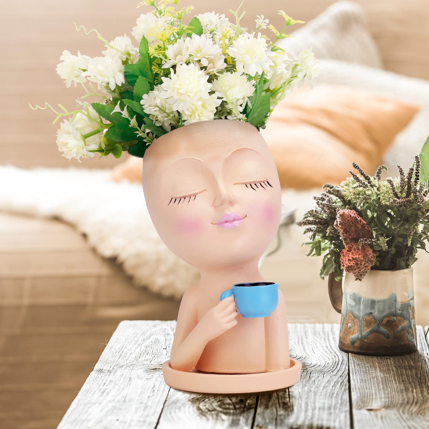 OFFKITSLY Face Shaped Planter Pots, Head Shaped Planter Succulent Pot, Unique Face Flower Pot Planter with Drainage for Indoor Outdoor Plant