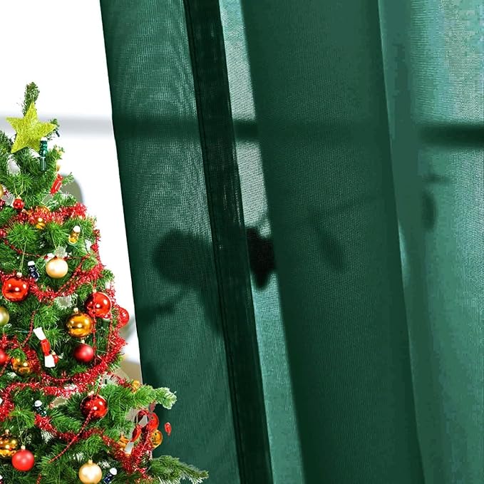 SpaceDresser Basic Rod Pocket Sheer Voile Window Curtain Panels Foliage Green 1 Pair 2 Panels 26 Width 24 Inch Long for Kitchen Bedroom Children Living Room Yard（Foliage Green，26Wx 24L）