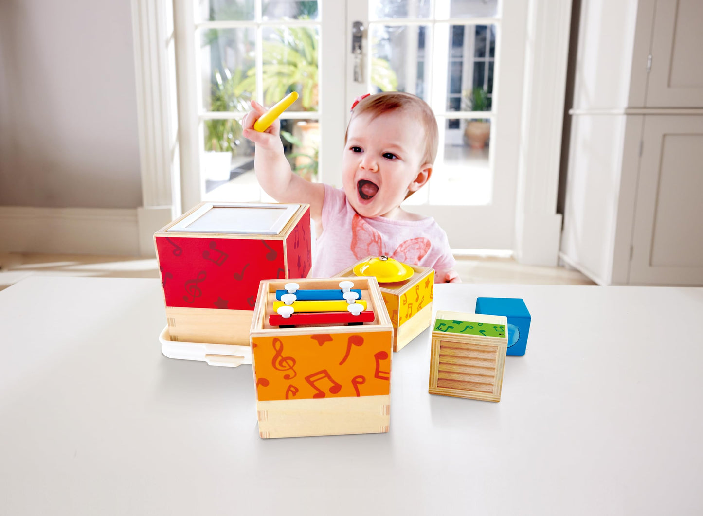 Hape Stacking Music Set | Colorful 6 Piece Musical Box Toy, Wooden Set for Kids 18 Months+
