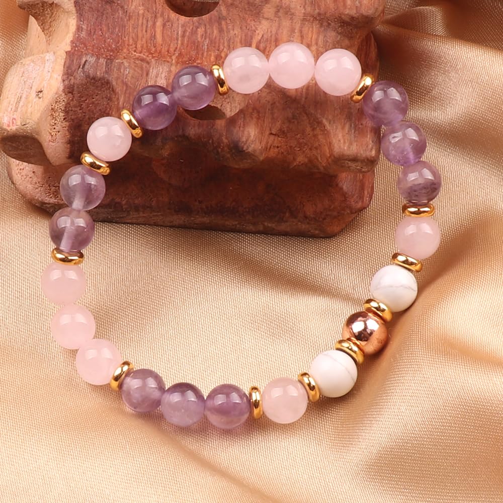 KSQS Healing Stone Bead Bracelet for Women, Natural Gemstones Balance Protection Bracelet, Spiritual Crystal Beads Bracelet Anxiety Relief with Meaning Card(#42)