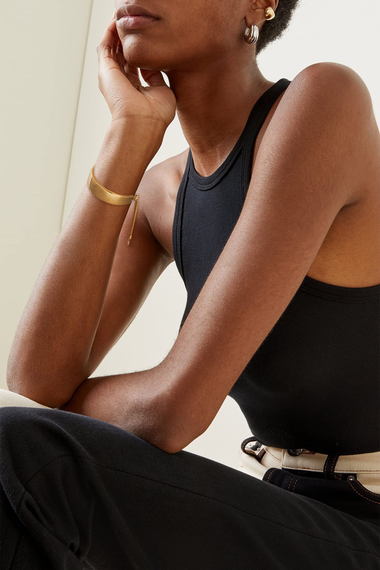 WOWORAMA 14K Gold Wide Bangle Slider Bracelet for Women Gold Adjustable Slider Bracelet for Women Chunky Gold Bar Bracelet