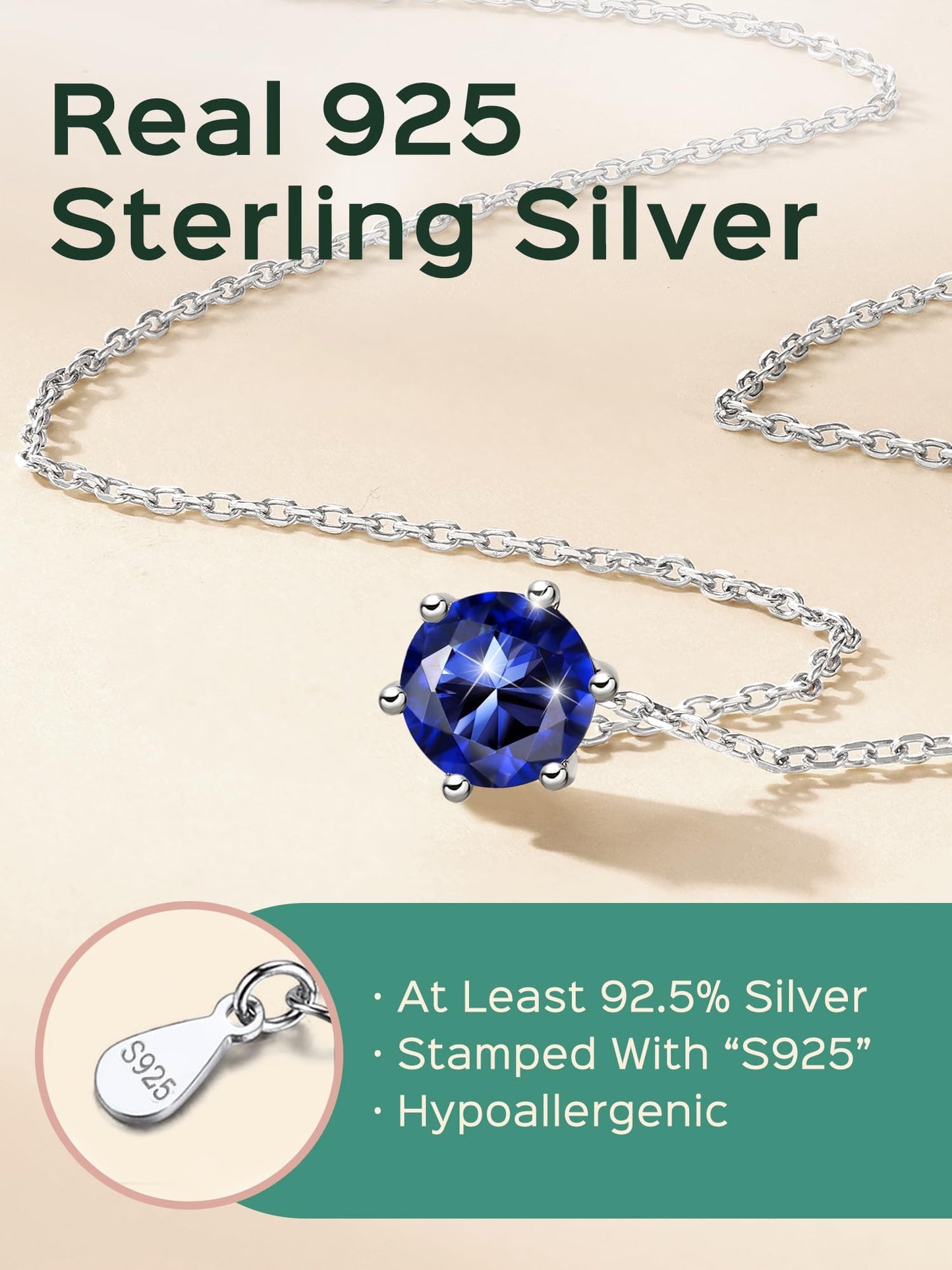 ChicSilver September Birthstone Necklace 925 Sterling Silver Saphire Necklace for Women Dainty Tiny Blue Necklaces for Women